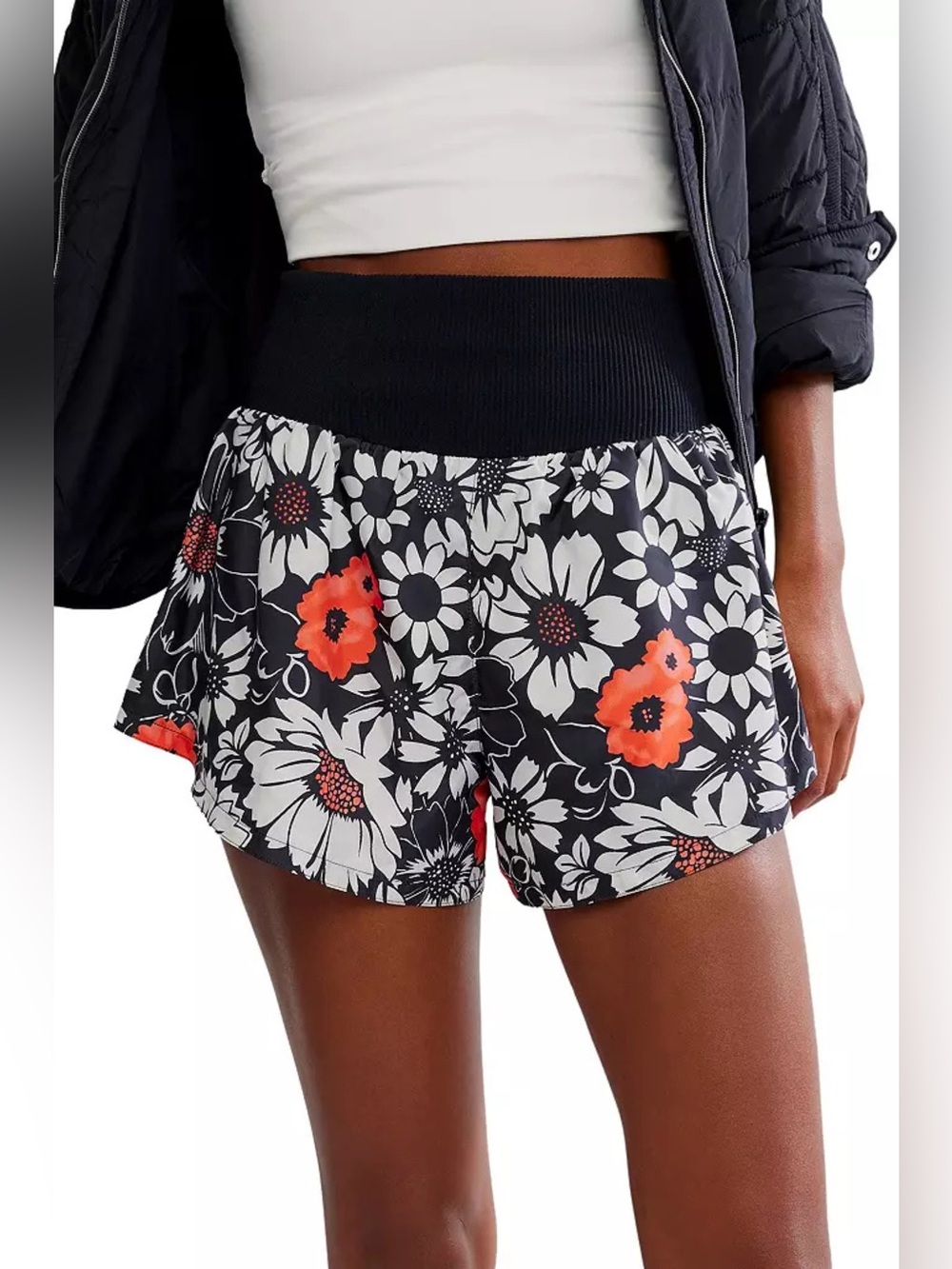 New FREE PEOPLE Movement: Carpe Diem TUXEDO FLORAL Print Short Large L #038